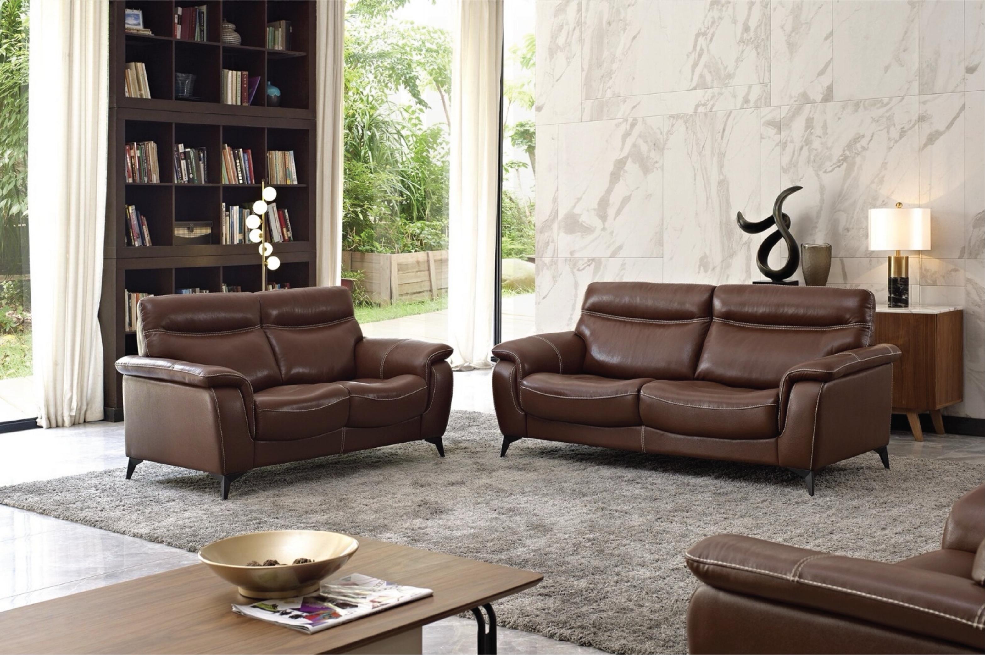 Brown leather lounge sofa set